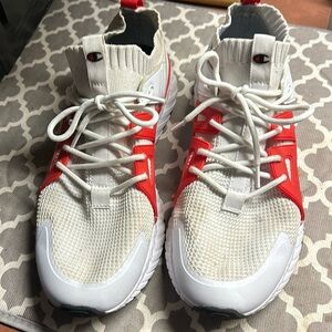 Champion, tennis shoes, red and white